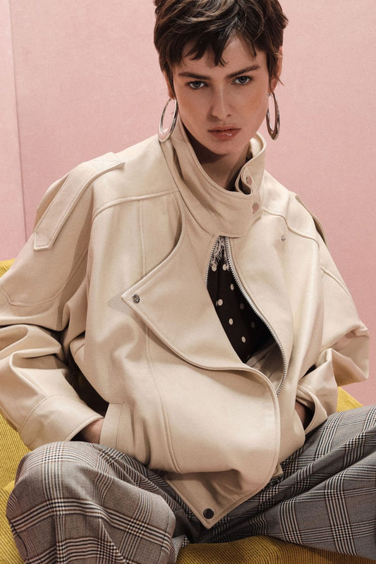 Blusão em Pele Bege Imperial Fashion