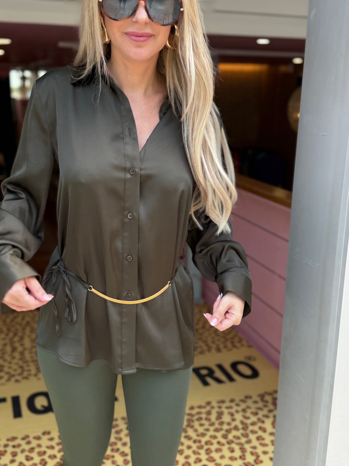 Camisa de Cetim Verde Imperial Fashion