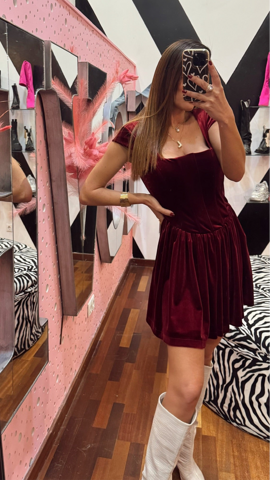 Dress Bordeaux Veludo