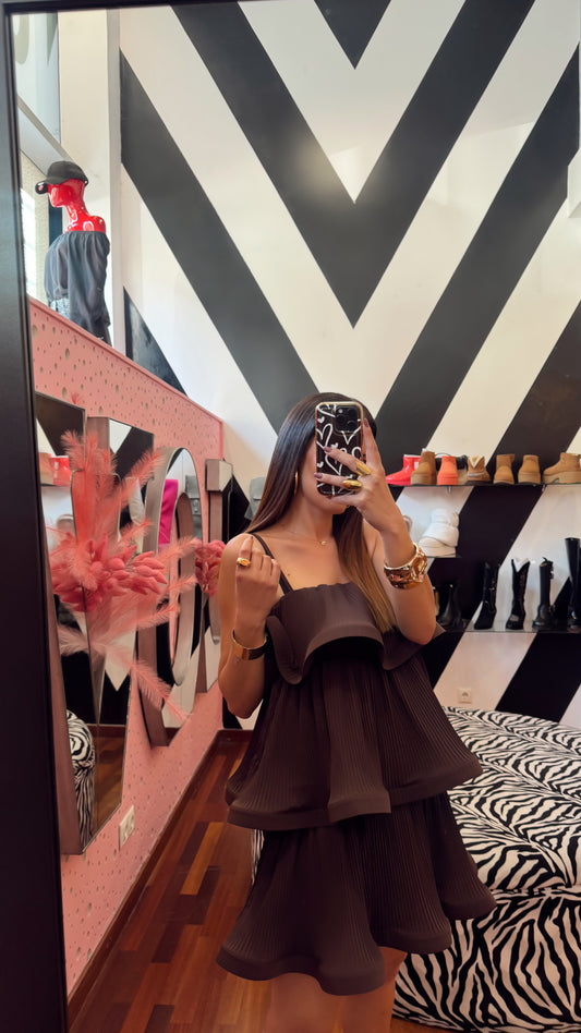 Vestido Castanho Folho