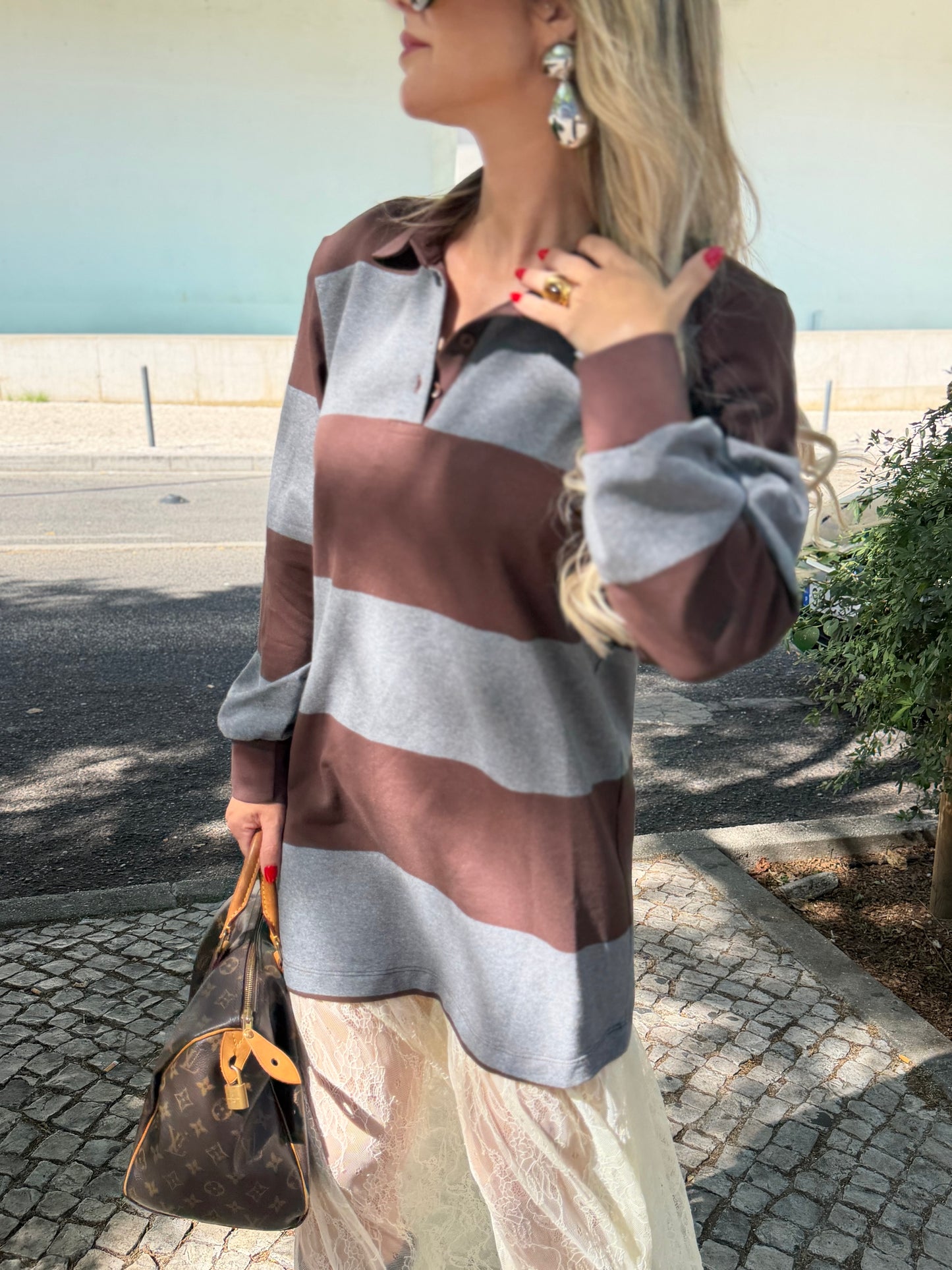 Vestido Riscas Cinza Vicolo