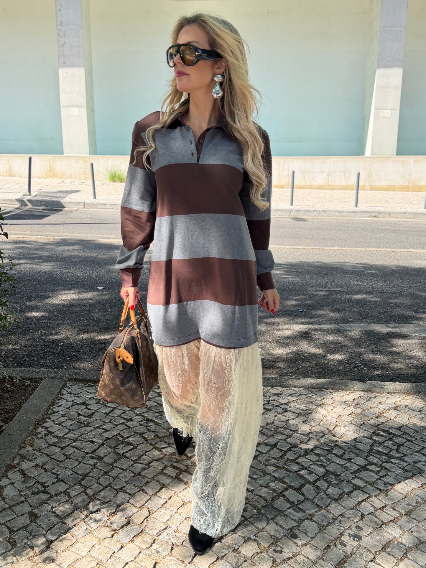 Vestido Riscas Cinza Vicolo