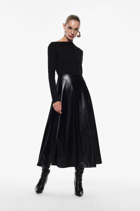 Vestido Preto Eco Pele Imperial Fashion